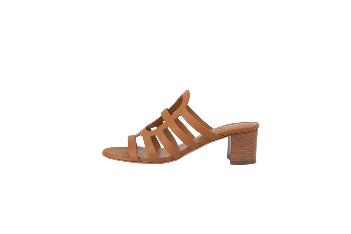 HERMÈS SANDAL CELENA CARAMEL HEELS BLOCK - 38 BR