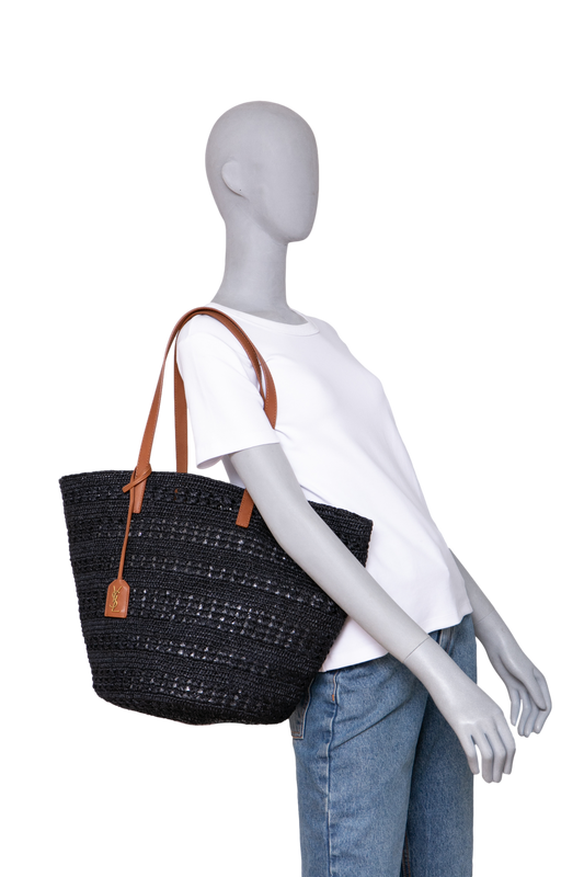 YSL PANIER SHOPPING RAFFIA BLACK