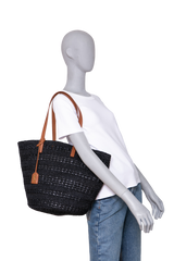 YSL PANIER SHOPPING RAFFIA BLACK