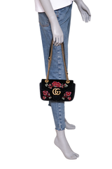 GUCCI GG MARMONT VELVET BEADED FLAP BLACK