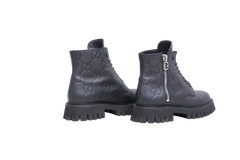 GUCCI BOOT COMBAT GG EMBOSSED BLACK - 38 1/2 BR