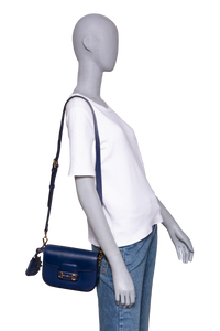 GUCCI MINI HORSEBIT 1955 AZALEA CALFSKIN NAVY WITH CHARM ON BOARD