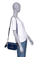 GUCCI MINI HORSEBIT 1955 AZALEA CALFSKIN NAVY WITH CHARM ON BOARD