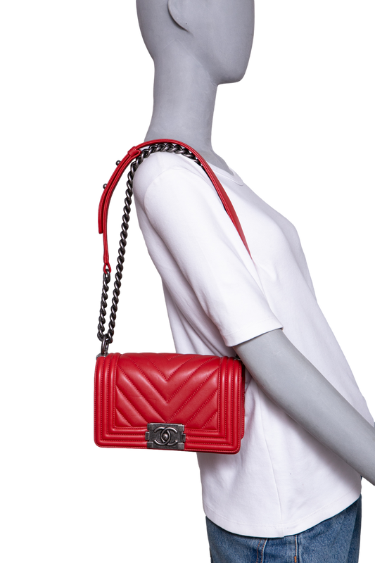 CHANEL BOY SMALL LAMBSKIN CHEVRON TERRACOTTA