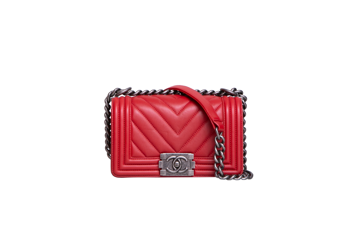CHANEL BOY SMALL LAMBSKIN CHEVRON TERRACOTTA