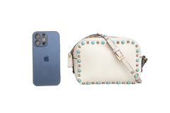 VALENTINO CAMERA ROCKSTUD OFF WHITE/TURQUOISE STUDS