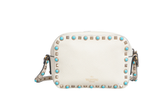 VALENTINO CAMERA ROCKSTUD OFF WHITE/TURQUOISE STUDS