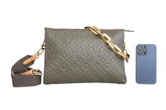LV COUSSIN LAMBSKIN EMBOSSED MONOGRAM MM KHAKI
