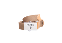 PRADA BELT BEGE CANVAS/LEATHER BOUCLE SILVER