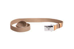 PRADA BELT BEGE CANVAS/LEATHER BOUCLE SILVER