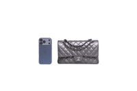 CHANEL CLASSIC DOUBLE FLAP MEDIUM LAMBSKIN METALLIC GREY SILVER HDWR