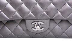 CHANEL CLASSIC DOUBLE FLAP MEDIUM LAMBSKIN METALLIC GREY SILVER HDWR