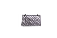 CHANEL CLASSIC DOUBLE FLAP MEDIUM LAMBSKIN METALLIC GREY SILVER HDWR