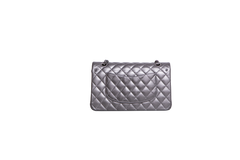 CHANEL CLASSIC DOUBLE FLAP MEDIUM LAMBSKIN METALLIC GREY SILVER HDWR