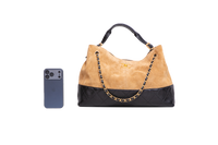 CHANEL 25 A COCO SUEDE CALFSKIN COCO BASE SHOPPING BEIGE/BLACK SUEDE E LEATHER