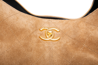 CHANEL 25 A COCO SUEDE CALFSKIN COCO BASE SHOPPING BEIGE/BLACK SUEDE E LEATHER