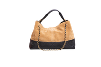 CHANEL 25 A COCO SUEDE CALFSKIN COCO BASE SHOPPING BEIGE/BLACK SUEDE E LEATHER