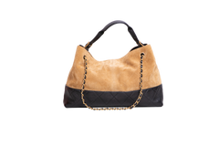 CHANEL 25 A COCO SUEDE CALFSKIN COCO BASE SHOPPING BEIGE/BLACK SUEDE E LEATHER