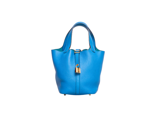 HERMÈS PICOTIN 18 BLEU HYDRA-CLÉMENCE GOLD HDWR