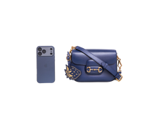 GUCCI MINI HORSEBIT 1955 AZALEA CALFSKIN NAVY WITH CHARM ON BOARD