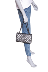 CHANEL CLASSIC DOUBLE FLAP MEDIUM LAMBSKIN METALLIC GREY SILVER HDWR