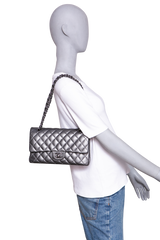 CHANEL CLASSIC DOUBLE FLAP MEDIUM LAMBSKIN METALLIC GREY SILVER HDWR