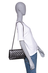 CHANEL CLASSIC DOUBLE FLAP MEDIUM LAMBSKIN METALLIC GREY SILVER HDWR