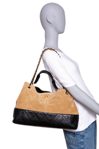 CHANEL 25 A COCO SUEDE CALFSKIN COCO BASE SHOPPING BEIGE/BLACK SUEDE E LEATHER