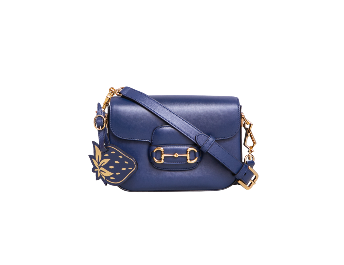 GUCCI MINI HORSEBIT 1955 AZALEA CALFSKIN NAVY WITH CHARM ON BOARD