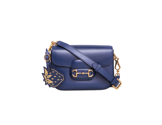 GUCCI MINI HORSEBIT 1955 AZALEA CALFSKIN NAVY WITH CHARM ON BOARD