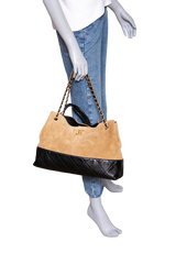 CHANEL 25 A COCO SUEDE CALFSKIN COCO BASE SHOPPING BEIGE/BLACK SUEDE E LEATHER