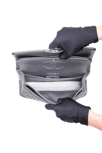 CHANEL CLASSIC DOUBLE FLAP MEDIUM LAMBSKIN METALLIC GREY SILVER HDWR