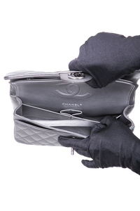 CHANEL CLASSIC DOUBLE FLAP MEDIUM LAMBSKIN METALLIC GREY SILVER HDWR