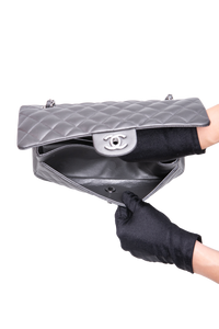 CHANEL CLASSIC DOUBLE FLAP MEDIUM LAMBSKIN METALLIC GREY SILVER HDWR