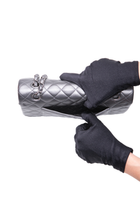 CHANEL CLASSIC DOUBLE FLAP MEDIUM LAMBSKIN METALLIC GREY SILVER HDWR