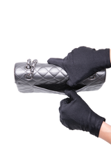 CHANEL CLASSIC DOUBLE FLAP MEDIUM LAMBSKIN METALLIC GREY SILVER HDWR