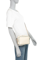 VALENTINO CAMERA ROCKSTUD OFF WHITE/TURQUOISE STUDS