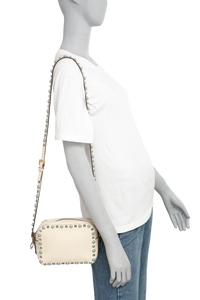 VALENTINO CAMERA ROCKSTUD OFF WHITE/TURQUOISE STUDS
