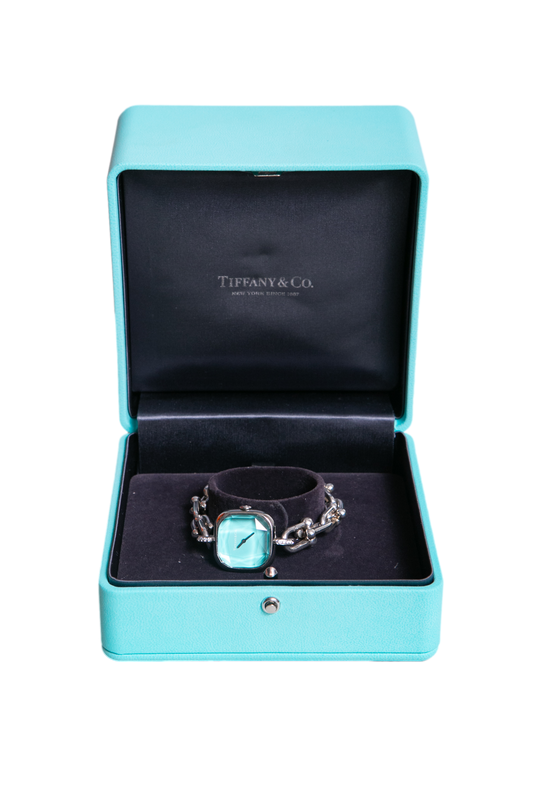 TIFFANY & CO. HARDWARE SILVER/DIAMONDS WATCH SOLEIL TIFFANY BLUE DIAL
