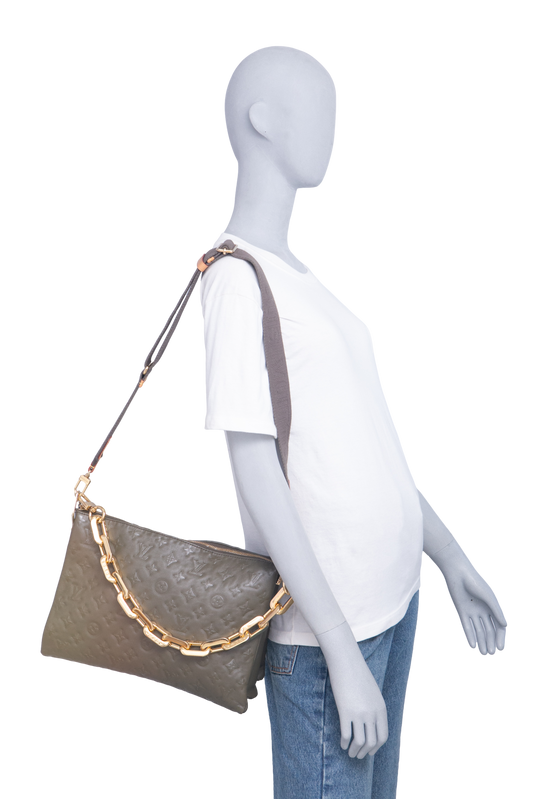 LV COUSSIN LAMBSKIN EMBOSSED MONOGRAM MM KHAKI