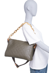 LV COUSSIN LAMBSKIN EMBOSSED MONOGRAM MM KHAKI
