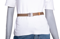 PRADA BELT BEGE CANVAS/LEATHER BOUCLE SILVER