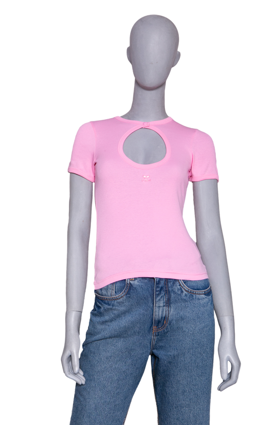 COURRÈGES PINK CIRCLE CONTRAST TSHIRT