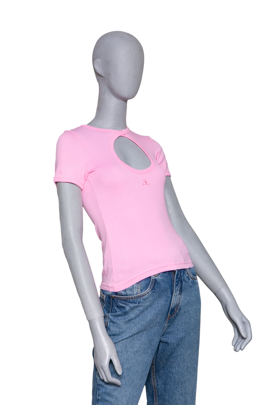 COURRÈGES PINK CIRCLE CONTRAST TSHIRT
