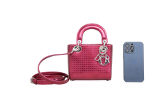 DIOR METALLIC PATENT MICRO CANNAGE MINI LADY DIOR FUCHSIA