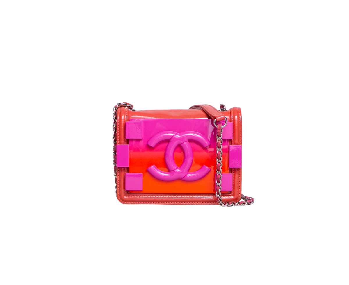 CHANEL BOY BRICK FLAP PATENT/PLEXIGLASS