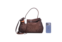 BALENCIAGA RODEO MEDIUM SUEDE LIGHT EXPRESSO-CHARM COFFEE CUP/CROISSANT