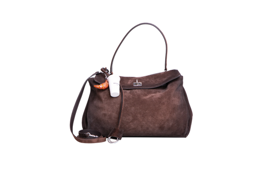 BALENCIAGA RODEO MEDIUM SUEDE LIGHT EXPRESSO-CHARM COFFEE CUP/CROISSANT