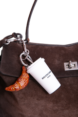 BALENCIAGA RODEO MEDIUM SUEDE LIGHT EXPRESSO-CHARM COFFEE CUP/CROISSANT