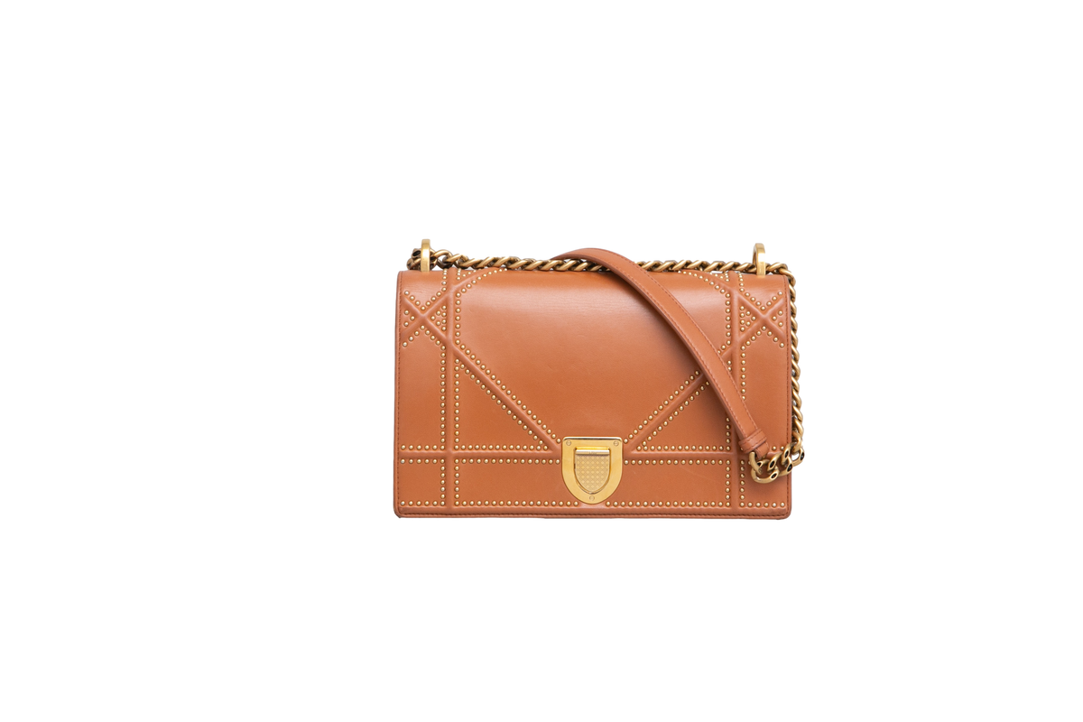 DIOR DIORAMA SMALL STUDDED TAN CHAIN